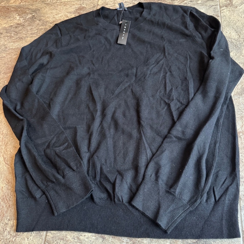 NWT $235 Theory Riland Cashwool Black Sweater Mens XL Designer Long Sleeve FLAW!
